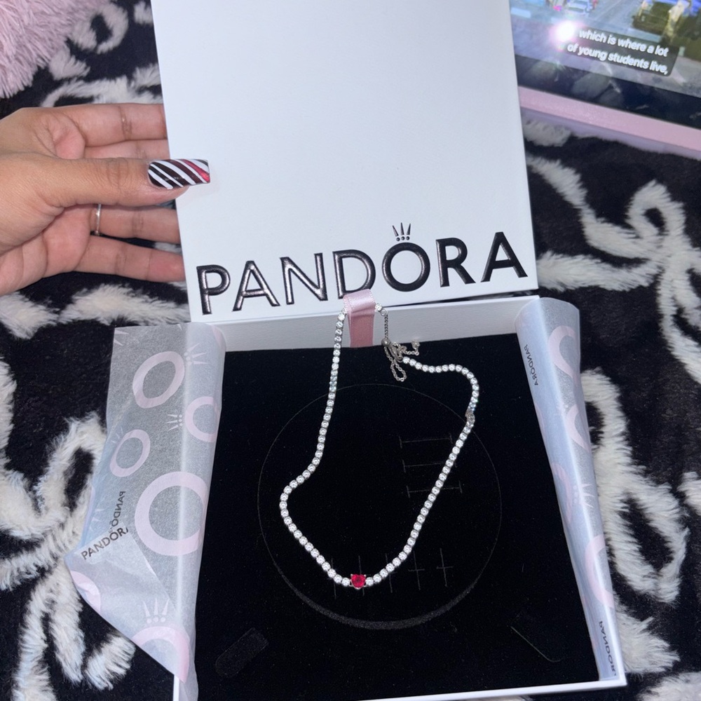 Pandora Silver Necklace with Red Accent